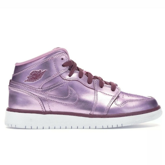 GS NIKE AIR JORDAN 1 MID SE AV5174 640 PINK RISE//WHITE-RED GIRLS SHOES